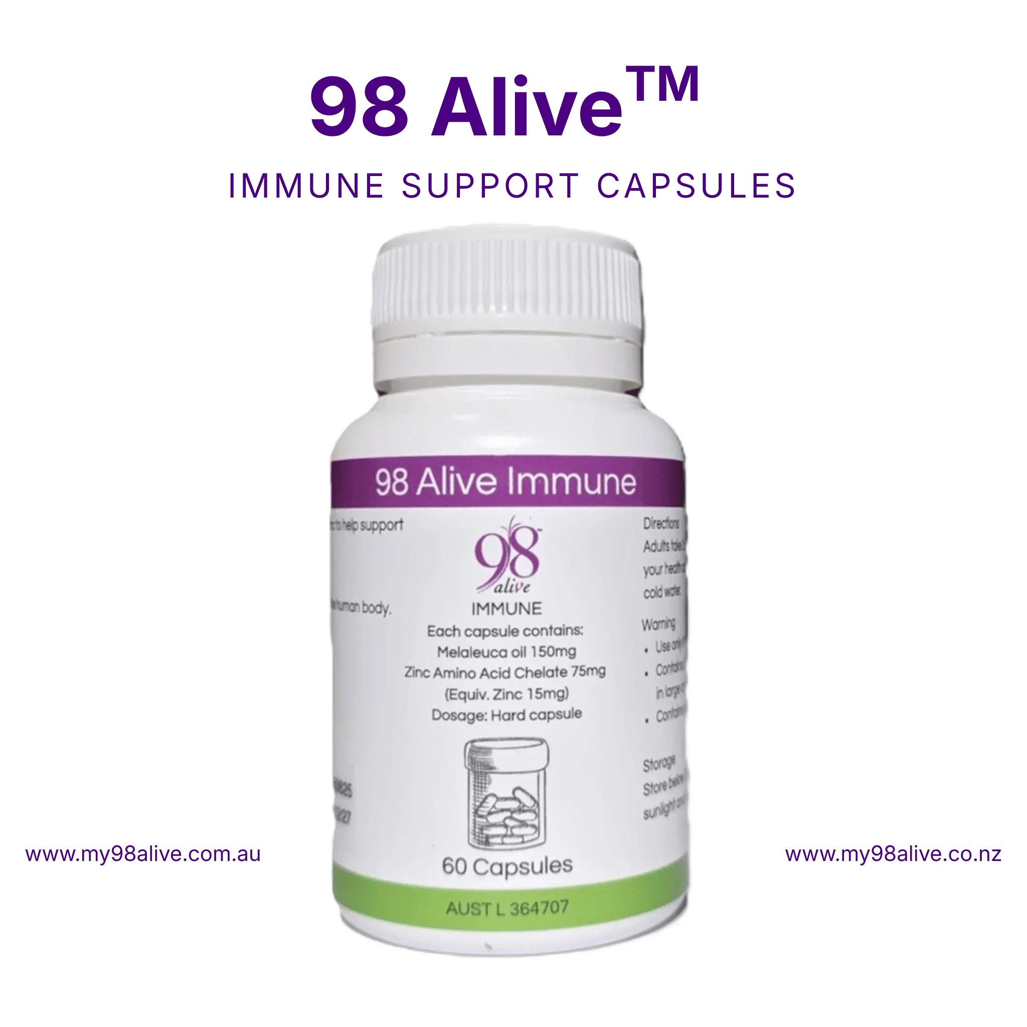 98 Alive immune support capsules bottle on a white background